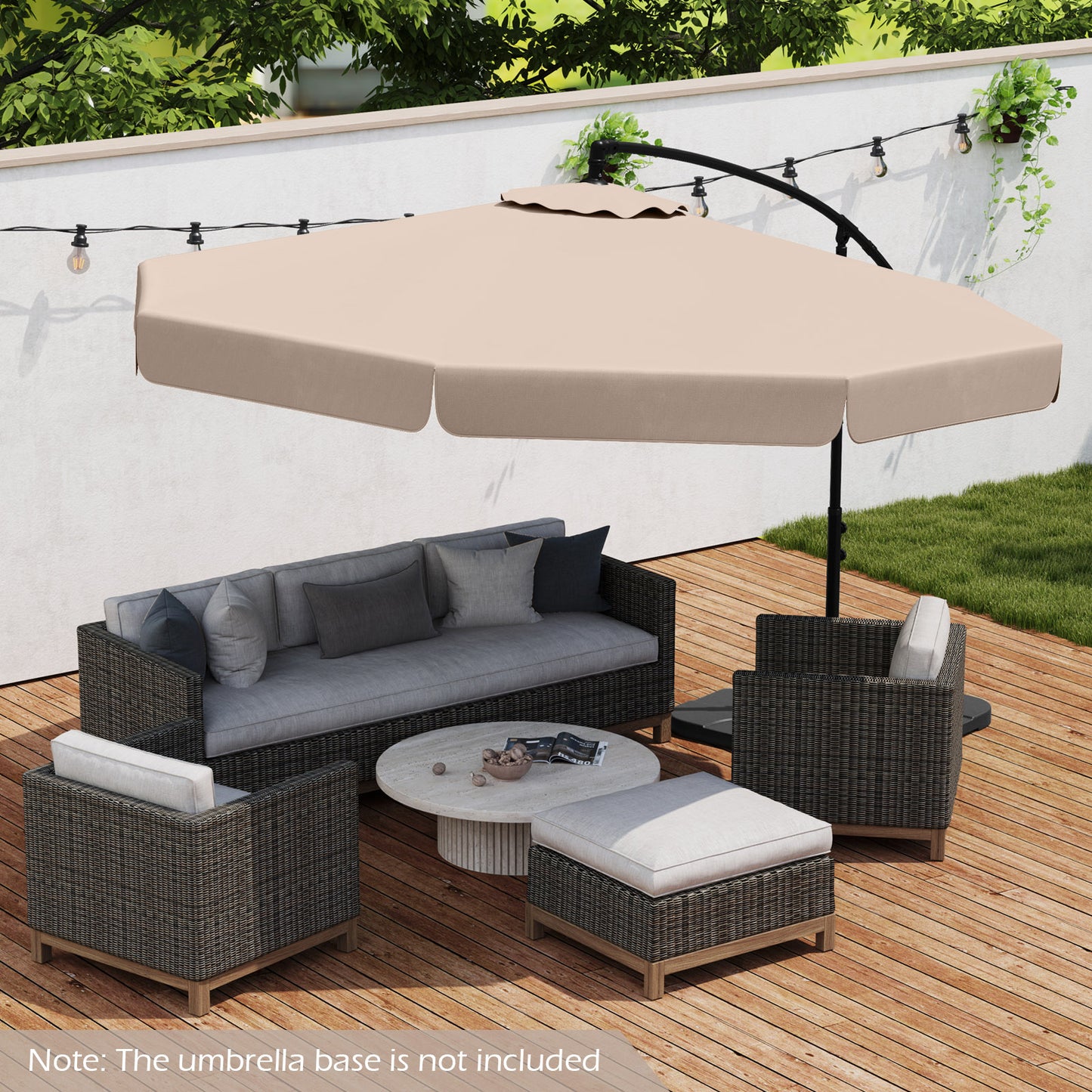 10 Feet Patio Cantilever Umbrella with Cover Tilt Adjustment and Ruffled Edge-Beige