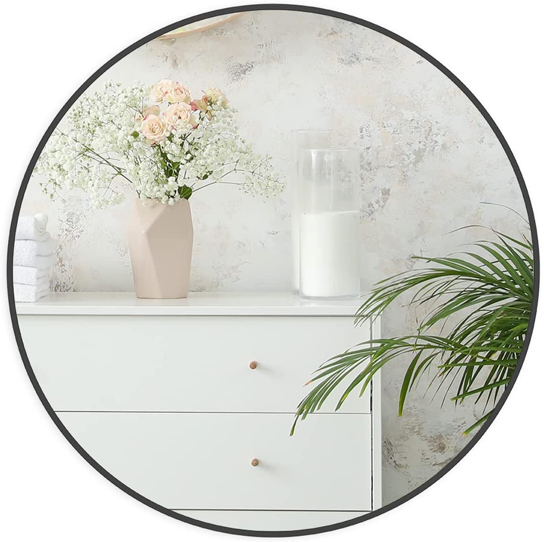 30 Inch Black Metal Framed Round Bathrrom Mirror for Wall.(W2203P182013)