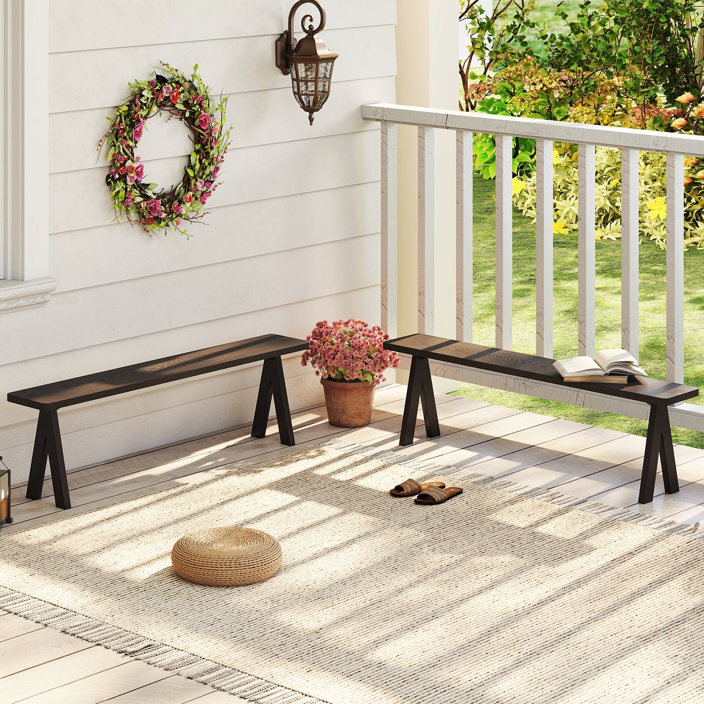 3-Person Outdoor Bench Set of 2 with 800 LBS Bearing Capacity