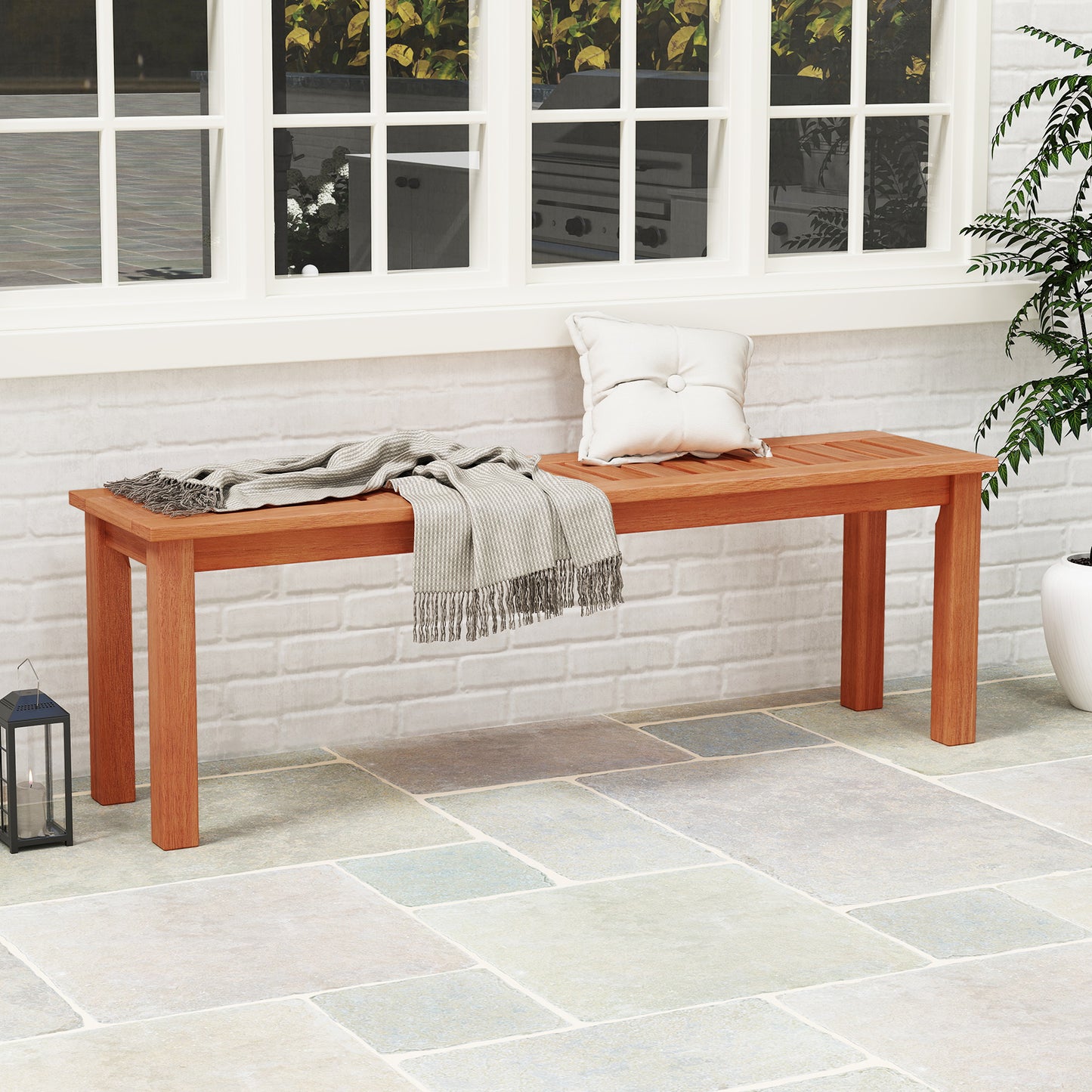 47 Inch Patio Wood Bench with Slatted Seat 2-Person