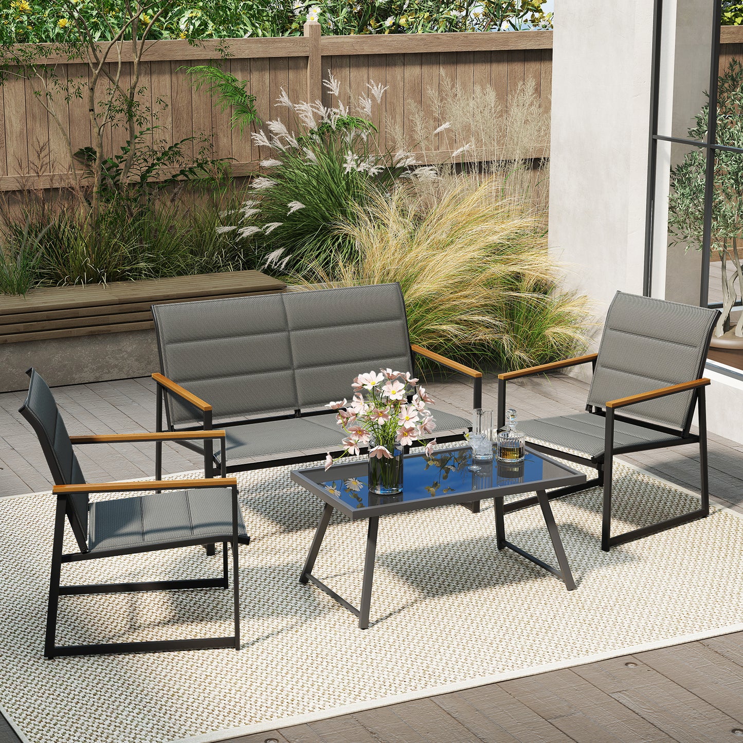4-Piece Outdoor Conversation Patio Furniture Set-Gray