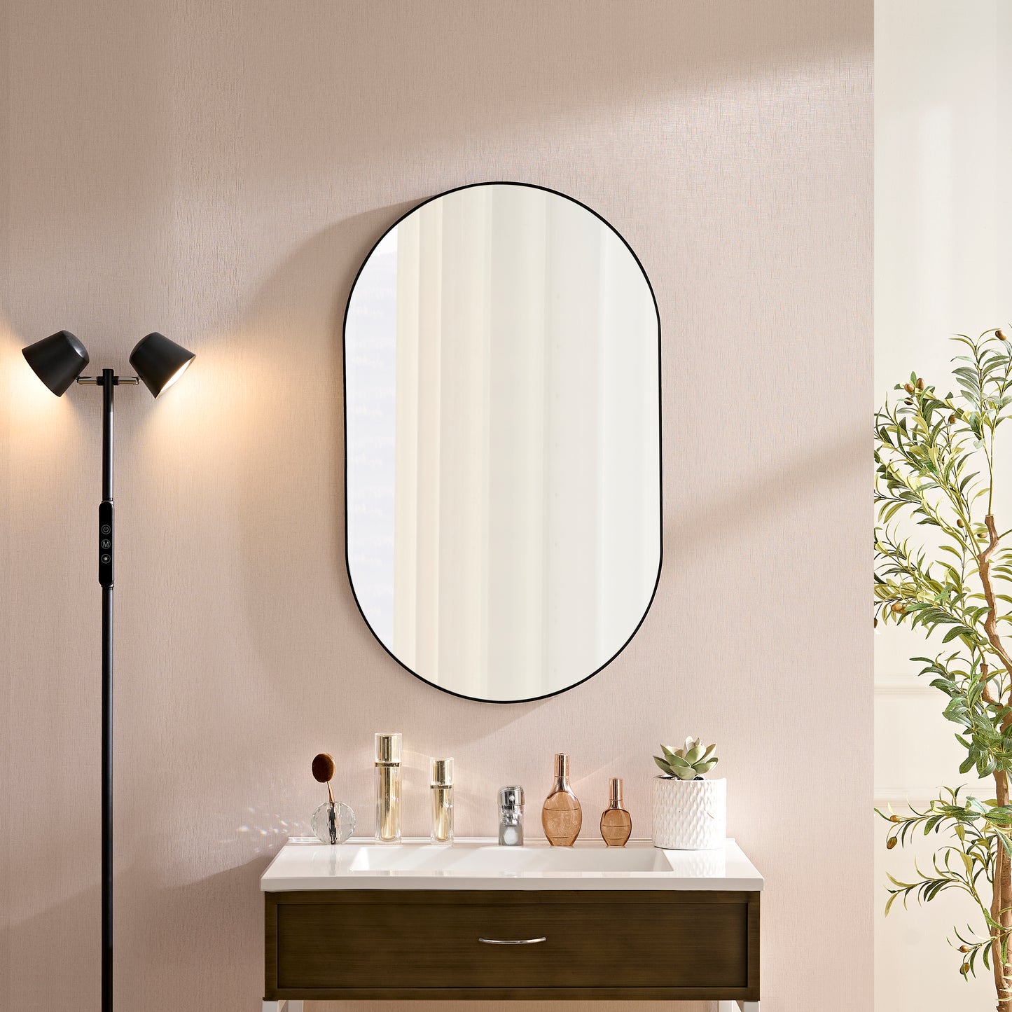 Wall Mirror 36*22 Inch Black Inch Metal Oval Mirror ,Dressing Mirror, for Bathroom, Living Room, Bedroom Wall Decor (Horizontal & Vertical)-W2091256132