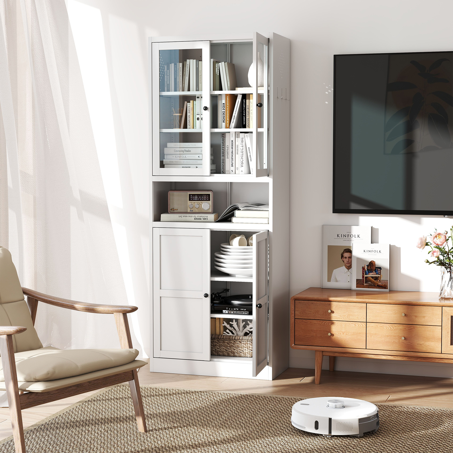 Metal Kitchen Pantry Cabinet - 72" Tall Storage with Adjustable Shelves (White), Heavy Duty Stainless Steel Frame, Freestanding Cabinet for Kitchen/Pantry/Bathroom