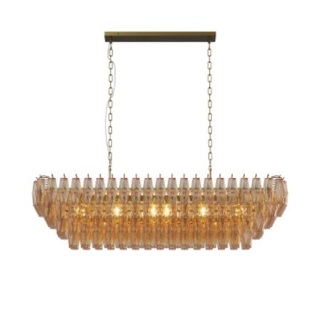 Modern Chandeliers for Dining Room, 54" Large Rectangle Gold Kitchen Chandelier Over Table, 12-Light with Smoke Glass Ceiling Lights, Farmhouse Pendant Lighting Fixture for Living Room Bedroom