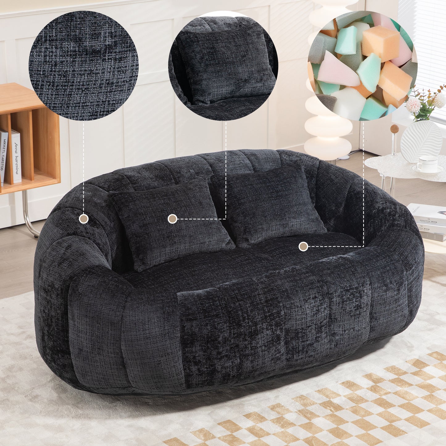 Bean Bag sofa Lazy Sofa Durable Comfort Lounger High Back Bean Bag Chair Couch for Adults and Kids, Indoor & Outdoor, Accent Floor Soft Lounge Chair (Black chenille)