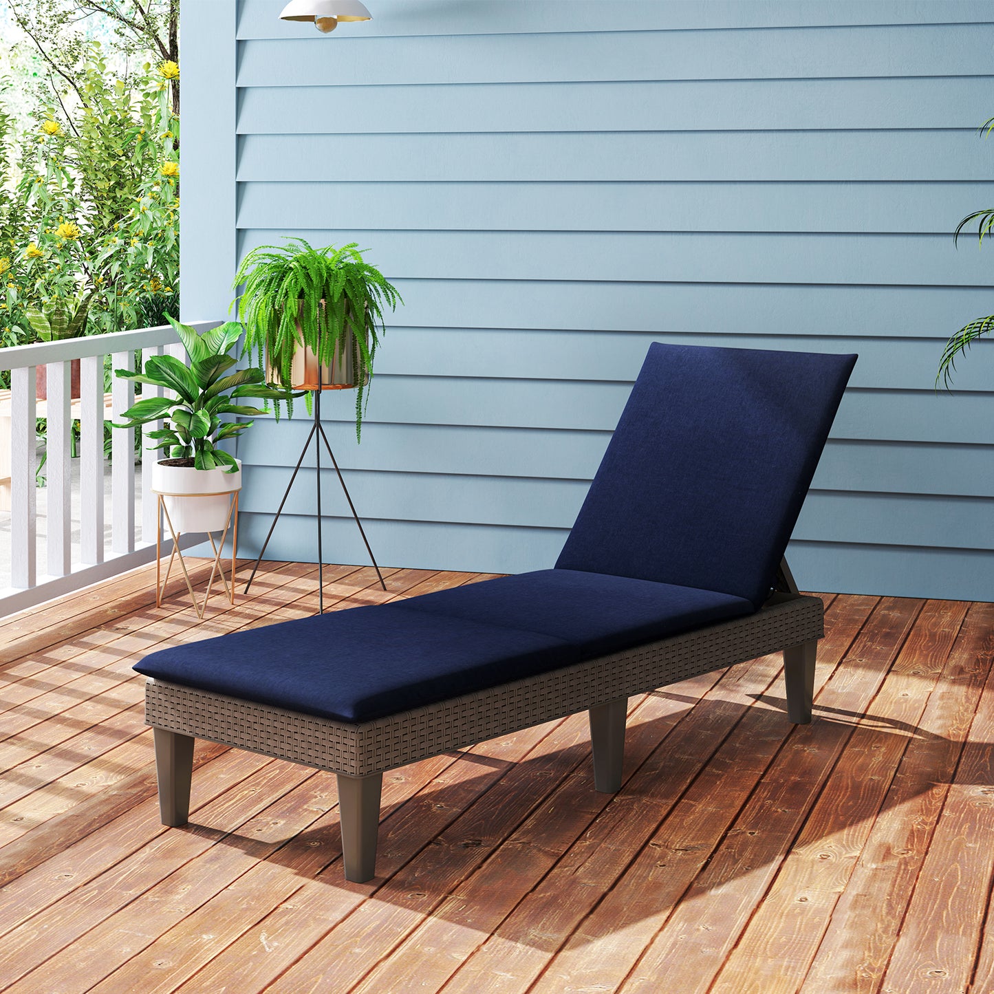 Patio Lounge Outdoor Recliner Chair with Cushion 3-Position Adjustable Backrest-Navy