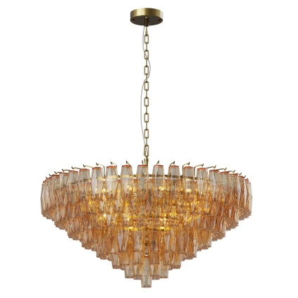 37" Extra Large Chandelier, 14-Light Gold Modern Round Chandelier for Living Room, Tiered Smoke Blown Glass Brass Chandeliers, Hanging Light Fixture for Bedroom, Dining Room, Foyer, Entryway