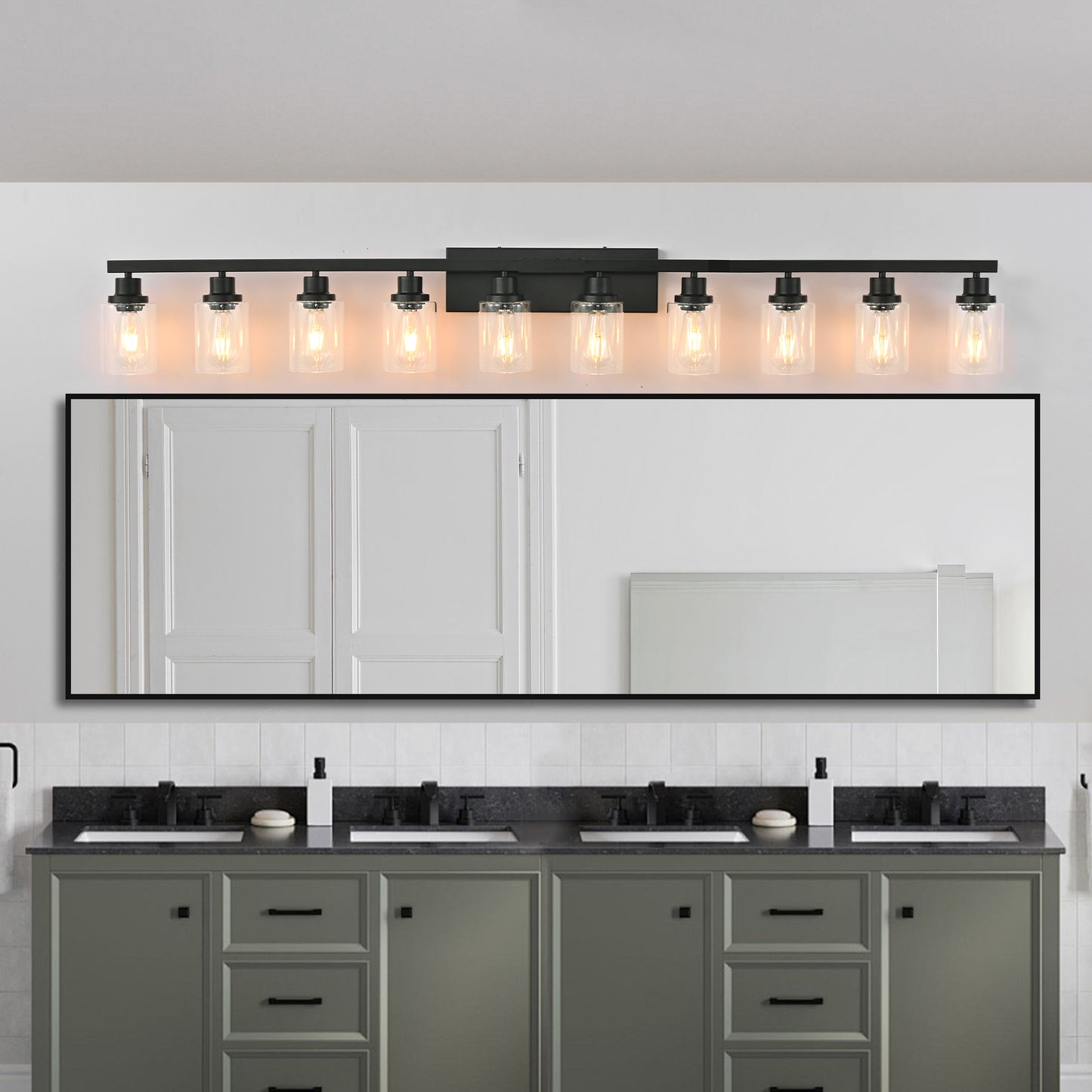 10 Light Bathroom Vanity Lights Over Mirror, 65.4inch Black Vanity Lights Fixtures Matte Black Modern Vanity Lights Black Bathroom Wall Lighting for Mirror Bedroom,Living Room