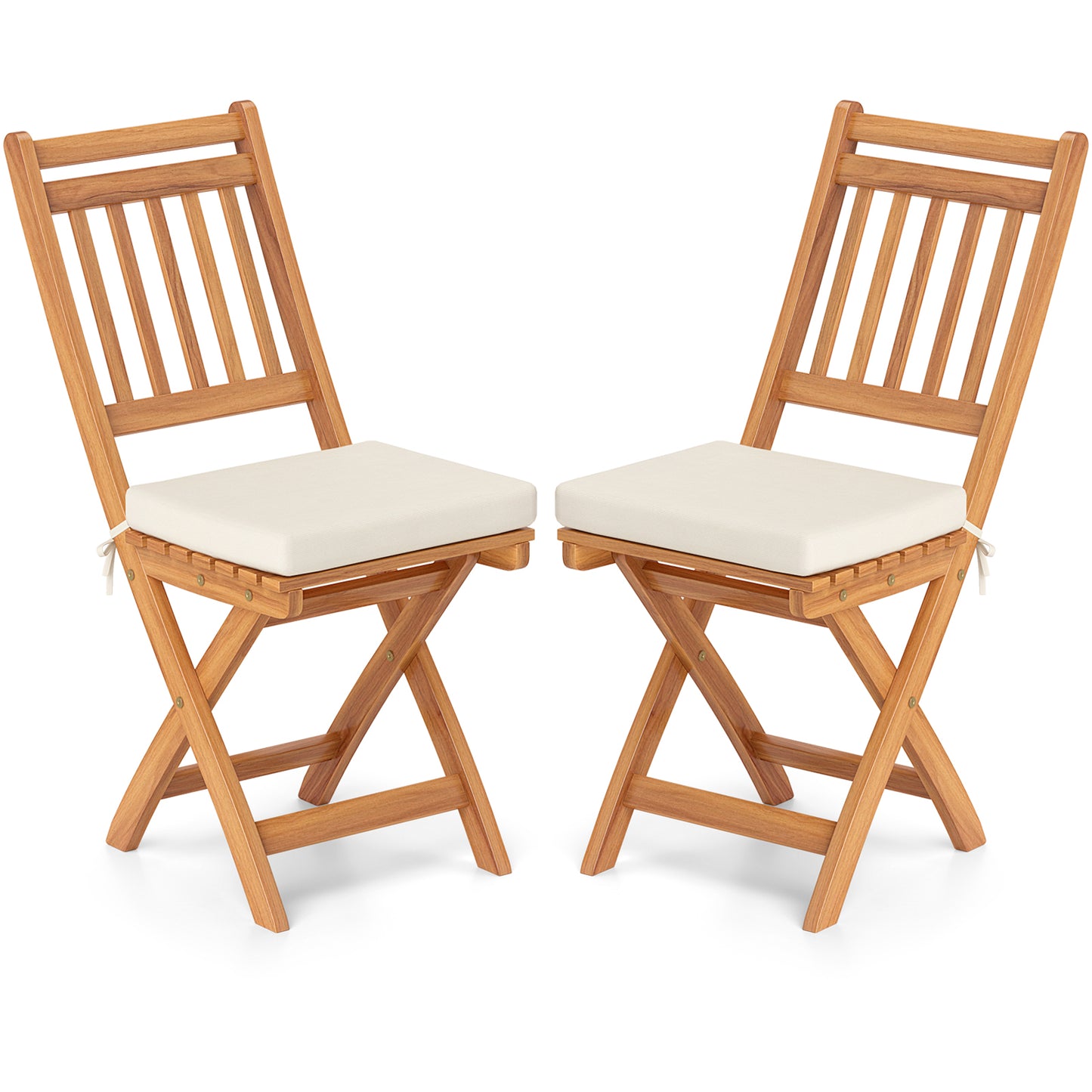 Patio Folding Chairs Set of 2 with Soft Seat Cushion-B