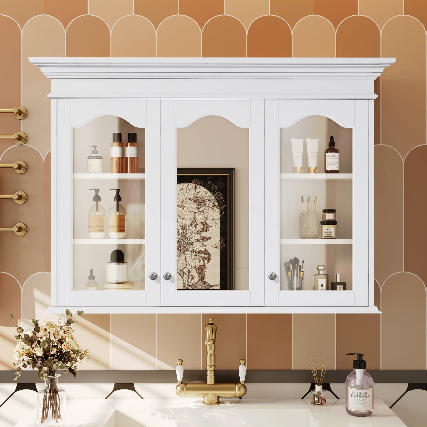 40" Medicine Cabinet with Mirror, Bathroom Storage Cabinet with Mirror Door and Shelves, Wall Mounted Bathroom Cabinet with Glass Doors