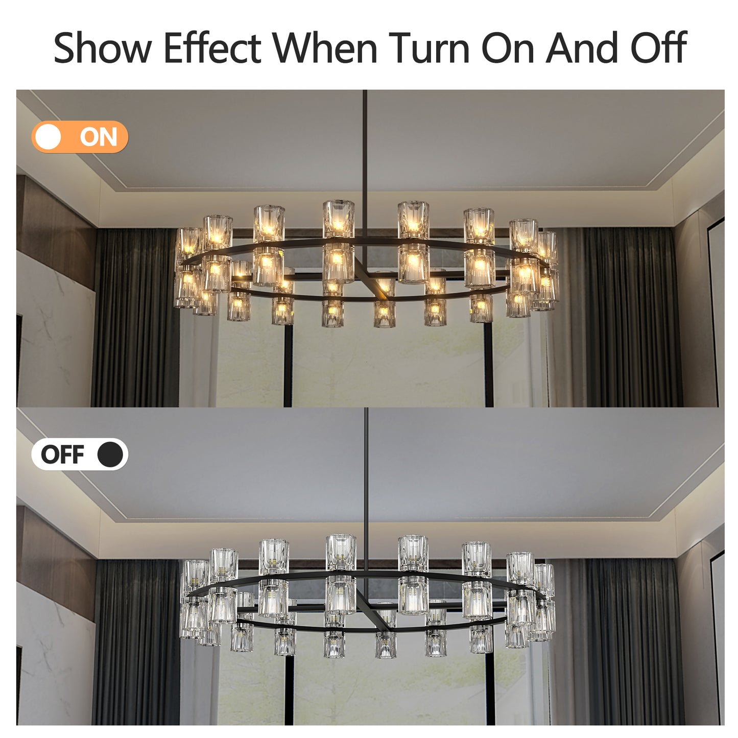 36 Inches Luxury Chandeliers Crystal Living Room Decorative Lights Simple Modern Dining Room LED Lighting,for Home Decor (Bulbs Included)