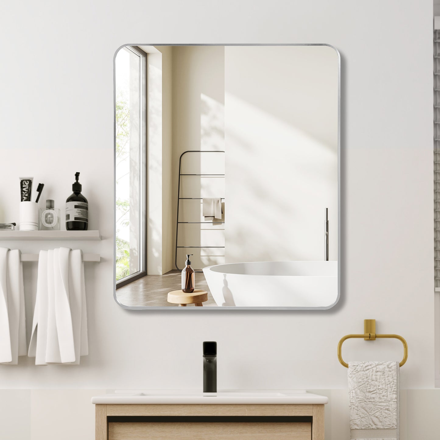 Silver 30 x36 Rectangular Bathroom Wall Mirror