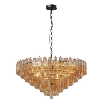 Modern Round Chandelier, 37" Extra Large Black Chandeliers for Dining Room, 14-Light with Tiered Smoke Glass Tubes Ceiling Light, Pendant Lighting Fixture for Living Room Bedroom Kitchen Island