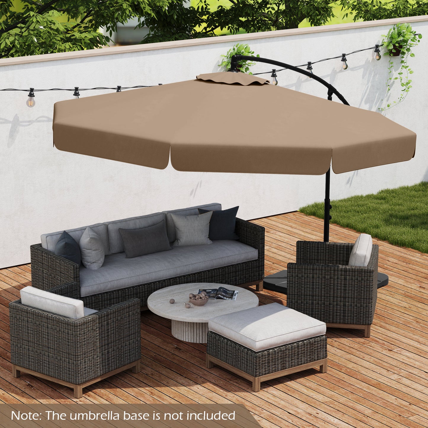 10 Feet Patio Cantilever Umbrella with Cover Tilt Adjustment and Ruffled Edge-Taupe