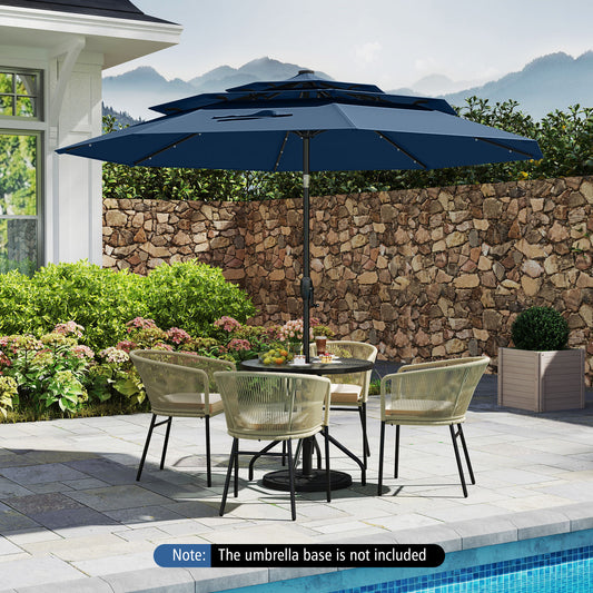 10 Feet Solar Patio Umbrella with 32 LED Lights 3-Tier Vented Top-Navy