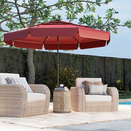 10 Feet Solar Patio Umbrella with 3-Tier Vented Top-Red