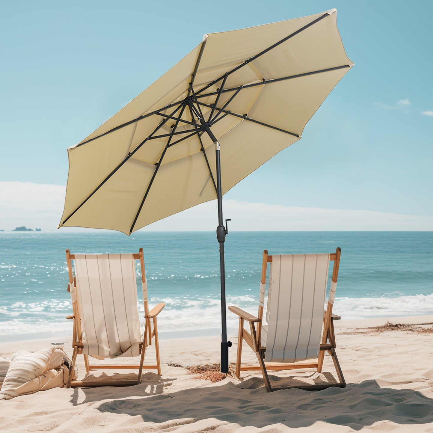 10 ft 3-tier Vented Patio Umbrella with Push Button Tilt-Beige