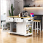 48 inch Large Kitchen Island with Drop Leaf,Power Outlet,Internal Storage Rack,Rolling Kitchen Storage Cart on 5 Wheels with 5 Open Side Racks for Kitchen,Dining Room,White (Not include Stools)