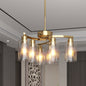 6-Light Gold Chandeliers for Dining Room, Modern Kitchen Island Light Fixtures Over Table, Metal Hanging Pendant Lighting for Living Room Stairwell Entryway Bedroom, Clear Glass Shade