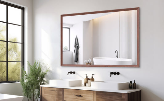 60x40 Oversized Modern Rectangle Bathroom Mirror with walnut  Frame Decorative Large Wall Mirrors for Bathroom Living Room Bedroom Vertical or Horizontal Wall Mounted mirror with Aluminum Frame