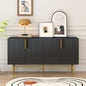 Modern Elegant 4-door Sideboard Gold Metal Handle Buffet Cabinet for Dining Room, Living Room, Bedroom, Hallway (Black)