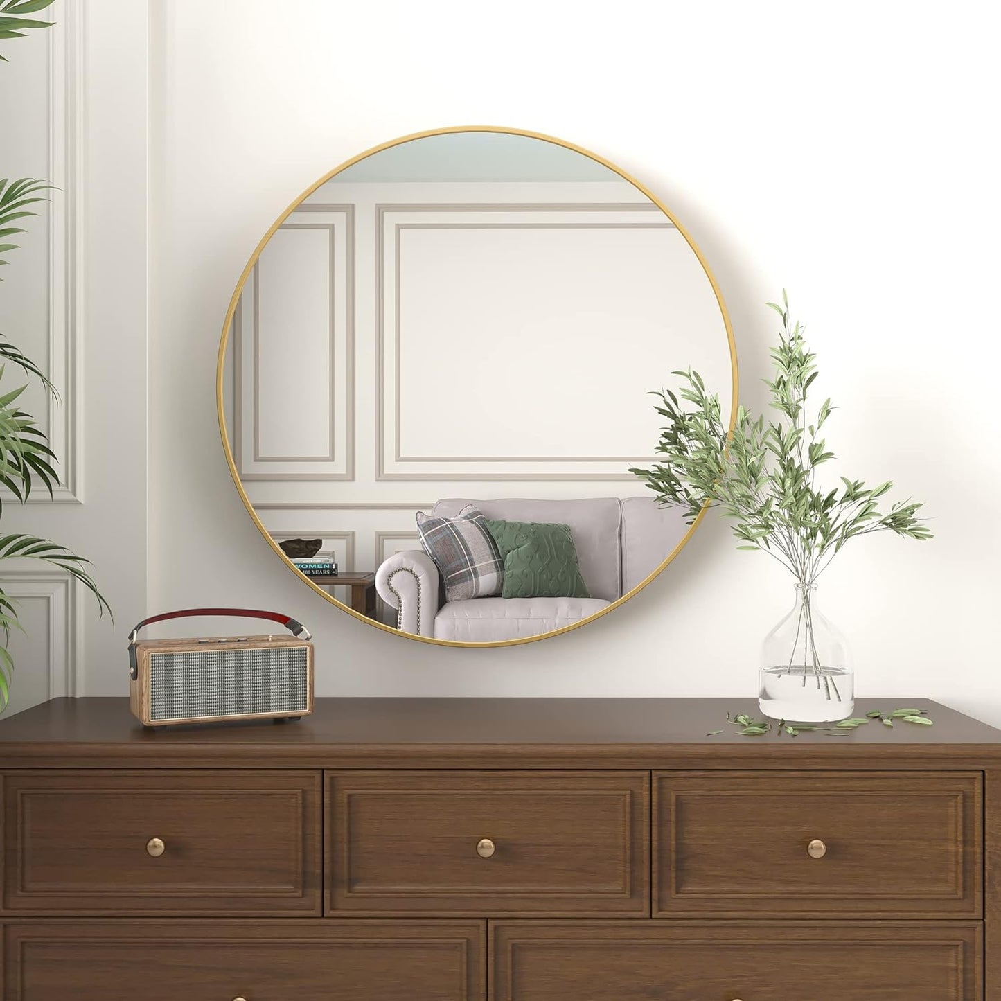 32 Inch Gold Metal Framed Round Bathrrom Mirror for Wall.(W2203134043)