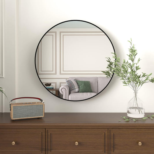 36 Inch Black Metal Framed Round Bathrrom Mirror for Wall.(W2203134079)