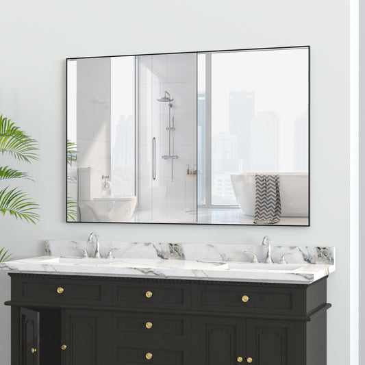 48x32 Oversized Modern Rectangle Bathroom Mirror with Balck Frame Decorative Large Wall Mirrors for Bathroom Living Room Bedroom Vertical or Horizontal Wall Mounted mirror with Aluminum Frame
