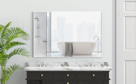 48x32 Oversized Modern Rectangle Bathroom Mirror with White Frame Decorative Large Wall Mirrors for Bathroom Living Room Bedroom Vertical or Horizontal Wall Mounted mirror with Aluminum Frame