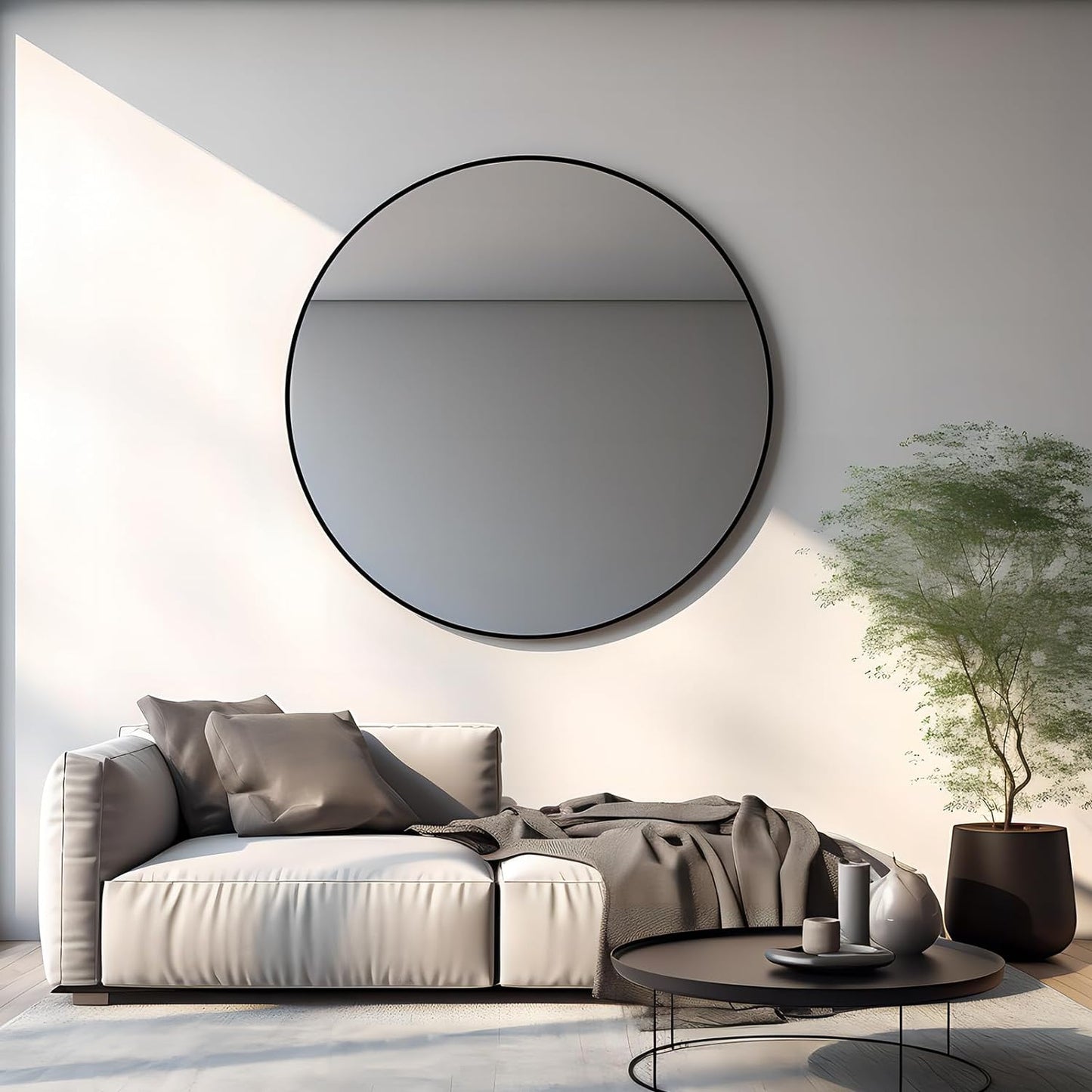 42 Inch Black Metal Framed Round Bathrrom Mirror for Wall.(W2203P156441)