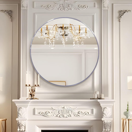 39 Inch Silver Metal Framed Round Bathrrom Mirror for Wall.(W2203134996)