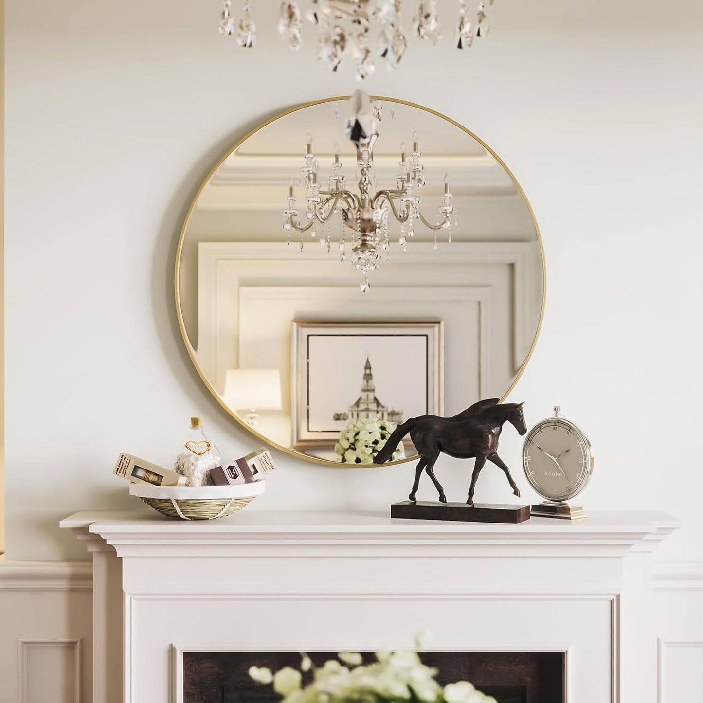 39 Inch Gold Metal Framed Round Bathrrom Mirror for Wall.(W2203134994)