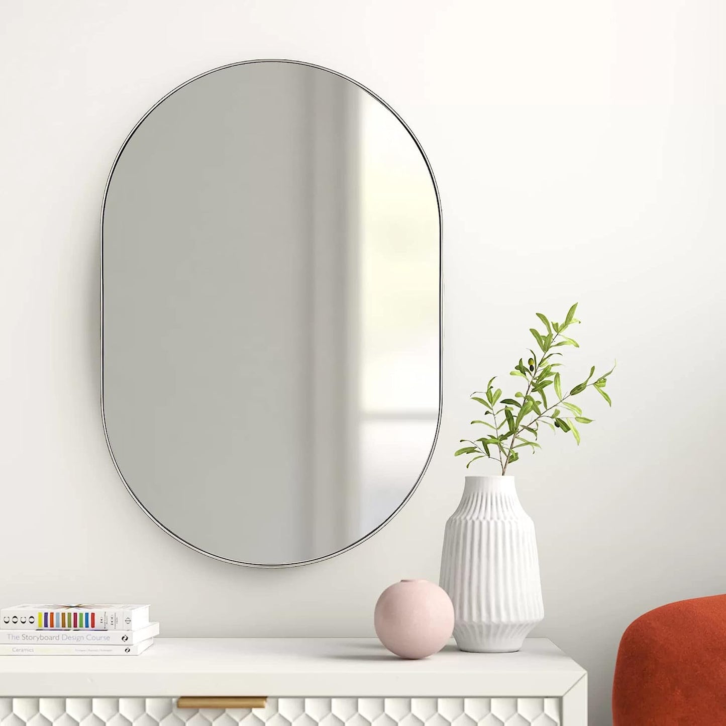 Silver 20 x 28 Inch Metal Oval  Mirror