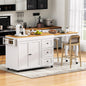 74.8" Kitchen Island with Extendable Dining Table, Kitchen Storage Cart with 3 Drawers, Power Outlet, Rolling Kitchen Island on Wheels with Spice Rack and 2 Door Cabinet, for Kitchen, White