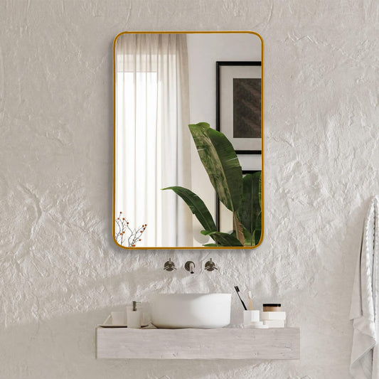 22x30 Inch Gold Metal Framed Rectangular Bathrrom Mirror for Wall.(W2203P183122)