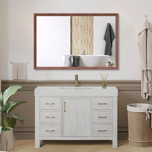 48x32 Oversized Modern Rectangle Bathroom Mirror with walnut Frame Decorative Large Wall Mirrors for Bathroom Living Room Bedroom Vertical or Horizontal Wall Mounted mirror with Aluminum Frame