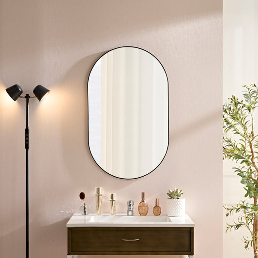 Wall Mirror 36*22 Inch Black  Inch Metal Oval  Mirror ,Dressing Mirror, for Bathroom, Living Room, Bedroom Wall Decor (Horizontal & Vertical)-W2091256132