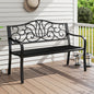 50 Inches Outdoor Garden Bench with Floral Design Backrest and Slatted Seat-Black
