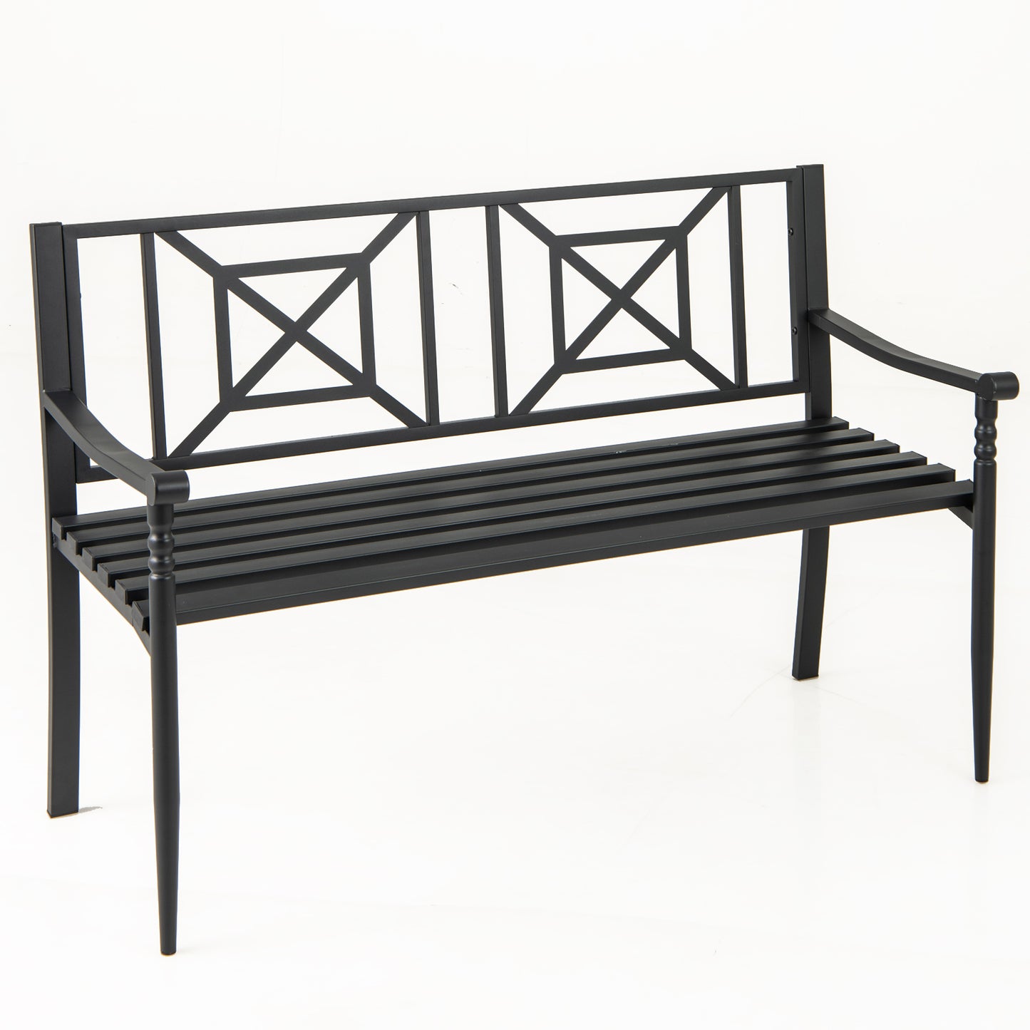 51 Inch Metal Bench with Curved Armrests for 2-3 People-Black