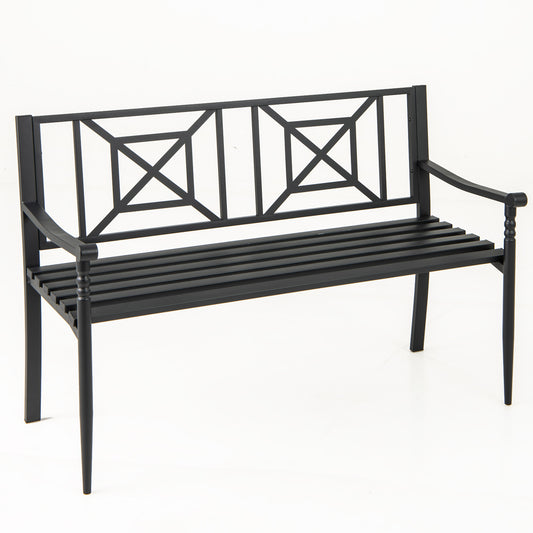 51 Inch Metal Bench with Curved Armrests for 2-3 People-Black