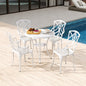 5 Piece Patio Cast Aluminum Dining Table Chair Set Bistro Set with Umbrella Hole-White