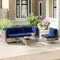 5 Piece Outdoor Furniture Set Patio Rattan Chairs with Tempered Glass Coffee Table-Navy