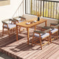 5 Piece Patio Dining Set Solid Wood with Rattan Backrest and Cushions