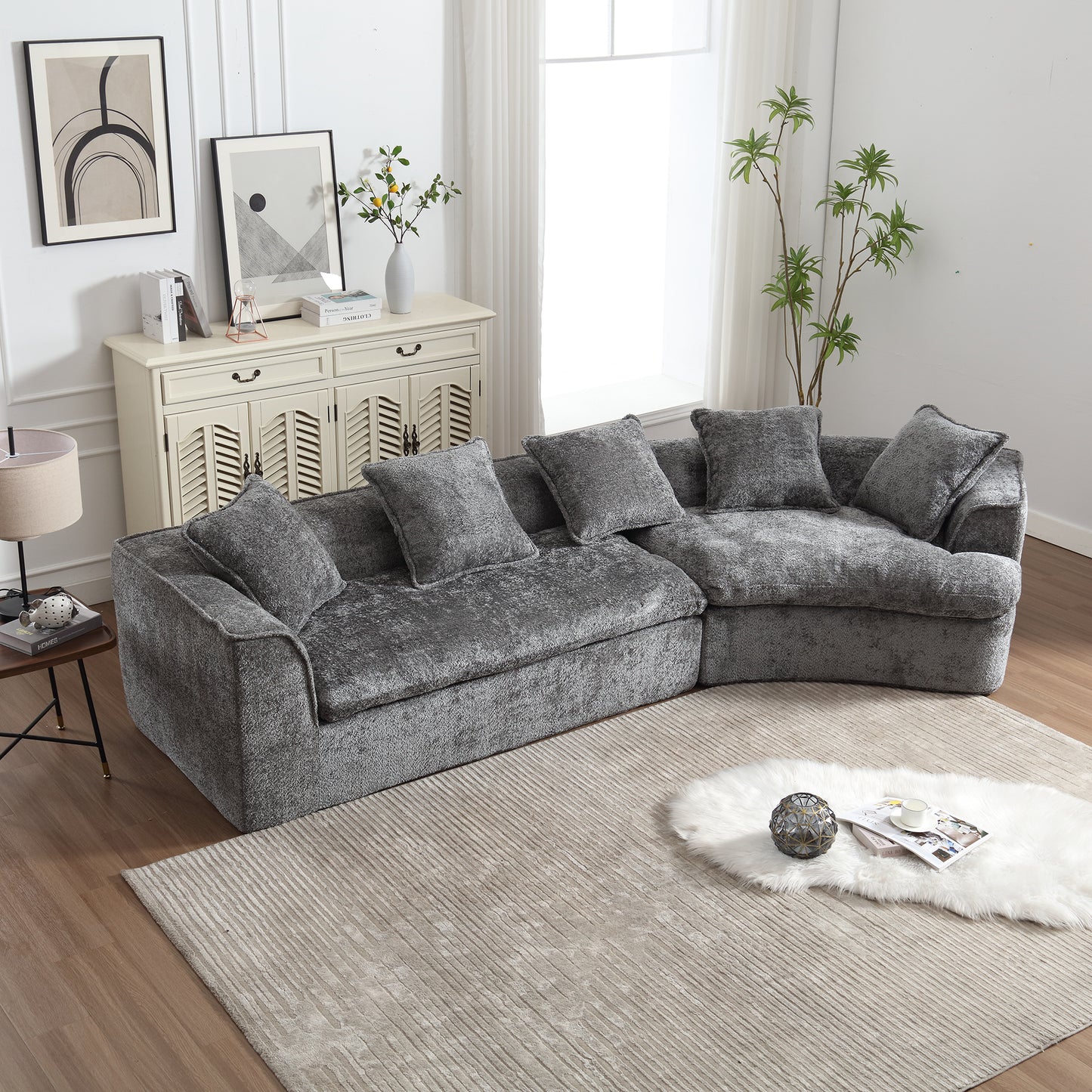 Boucle Sofa 3 Seater for Living Room Oversized Comfy Sofa unique double seat and corner construction for Apartment, Office Right Hand Facing (Gray)