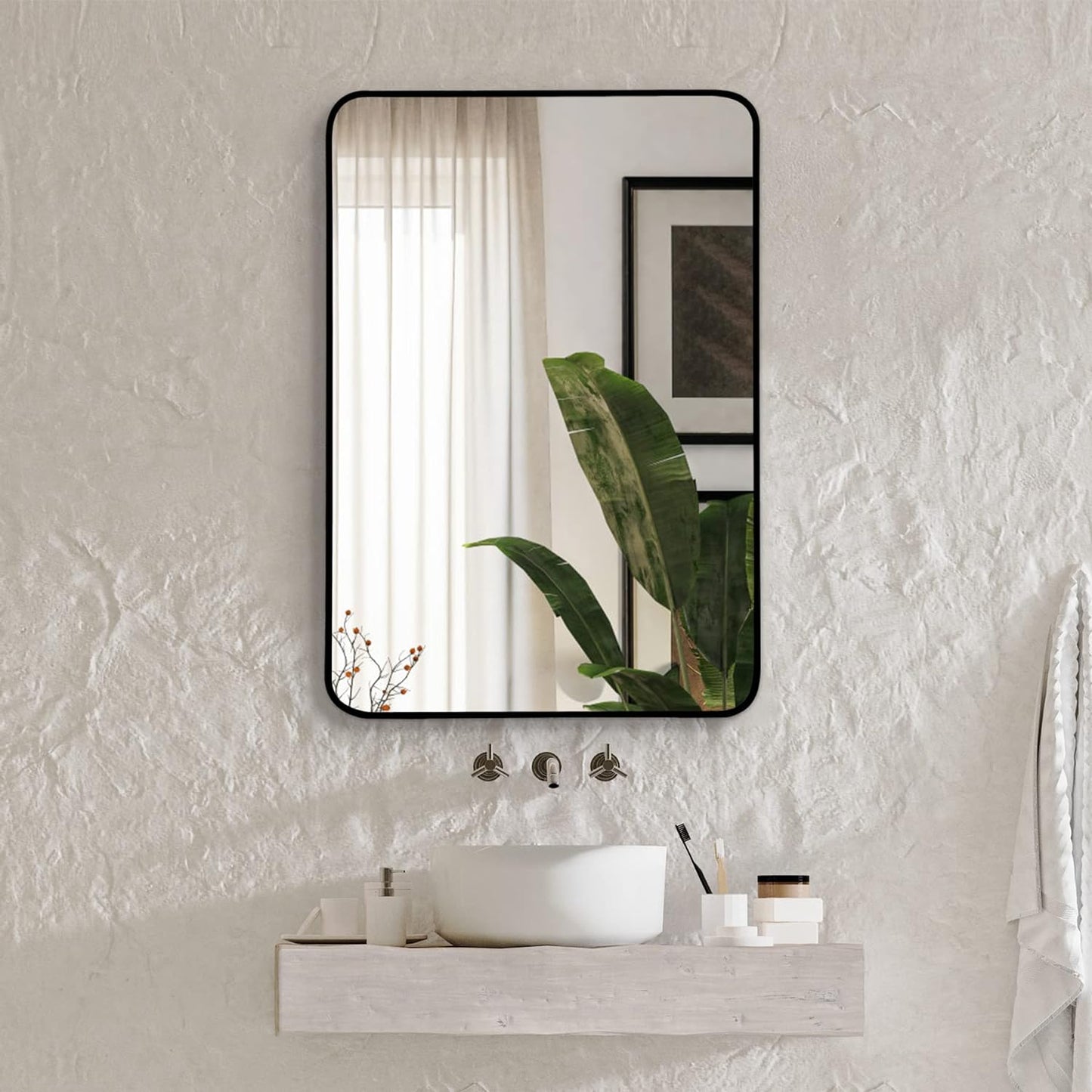 22x30 Inch Black Metal Framed Rectangular Bathrrom Mirror for Wall.(W2203135005)