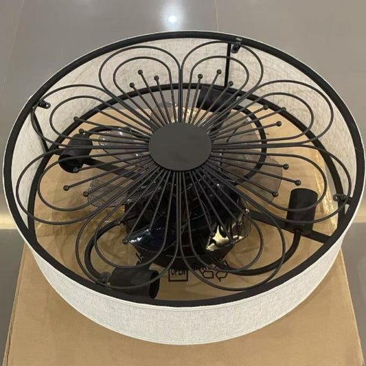 Caged Ceiling Fans with Lights Flush Mount,Low Profile Ceiling Fan with Remote,20 Inch Farmhouse White Ceiling Fan for Bedroom,6 Speeds Reversible Silent Fandalier (Bulb Not Included)