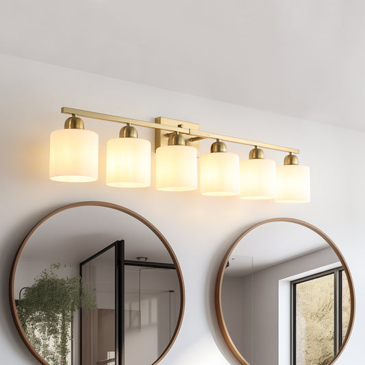 6 Light Gold Bathroom Vanity Light, Gold Bathroom Light Fixtures, 38" Modern Brushed Gold Vanity Lighting Fixtures for Bathroom Over Mirror, Gold Sconces Wall Lighting for Bedroom Living Room