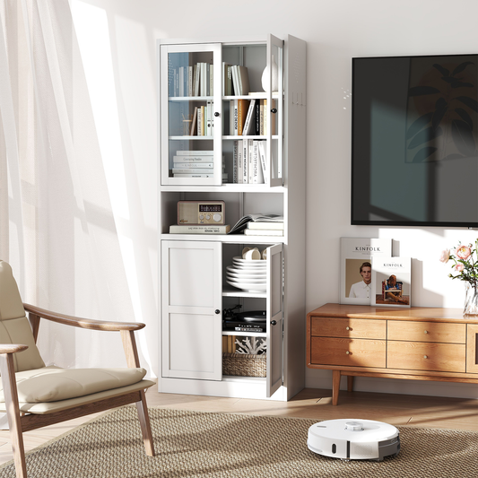 Metal Kitchen Pantry Cabinet - 72" Tall Storage with Adjustable Shelves (White), Heavy Duty Stainless Steel Frame, Freestanding Cabinet for Kitchen/Pantry/Bathroom