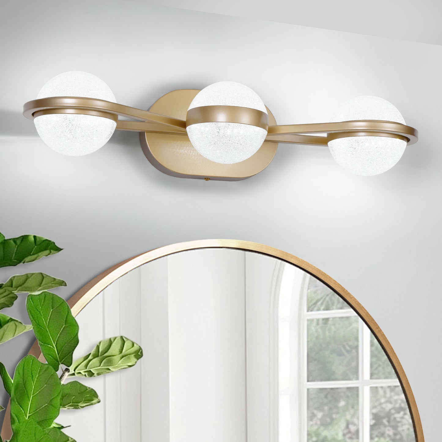 Bathroom Vanity Light, LED 3 Bulb Crystal Sand Acrylic Shades, Wall Mounted Decorative Lighting Fixture, Suitable for Bathroom Vanity Mirror (Champagne Gold)