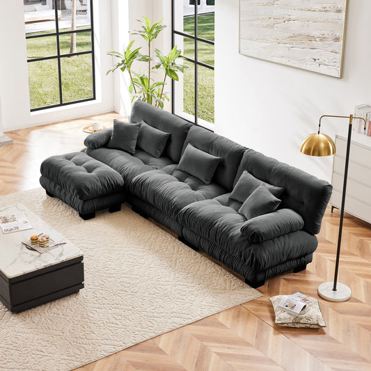 Luxury Modular Sectional Sofa Couch,Oversized L Shaped Cloud Couch for Living Room,Deep Seat Sofa Couch with Convertible Ottoman,Chenille Gray